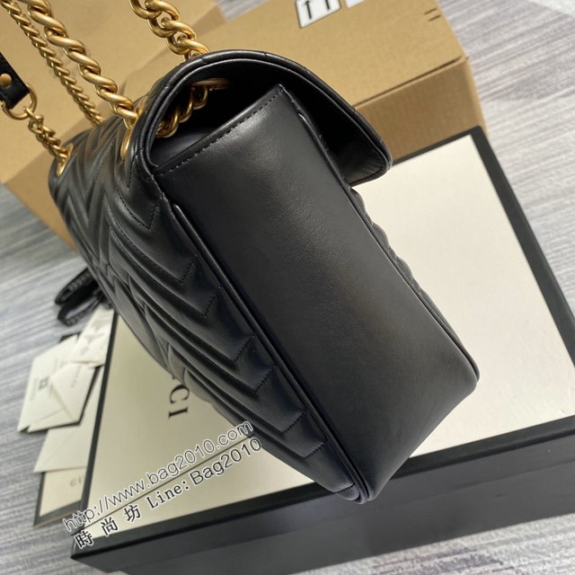 Gucci新款黑色原廠皮包包 古馳GG Marmont系列女包 Gucci鏈條單肩斜挎包 443496  ydg3130